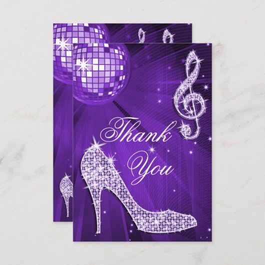Paarse Disco Ball Sparkle Heels Dank je Bedankkaart (Voorkant / Achterkant)