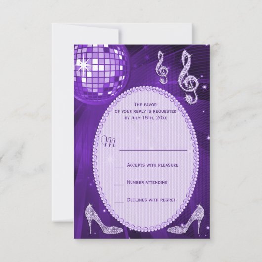 Paarse Disco Ball Sparkle Heels RSVP Kaartje (Achterkant)