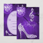 Paarse Disco Ball Sparkle Heels RSVP Kaartje (Voorkant / Achterkant)