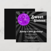 Paarse Disco Ball Sweet 16 Birthday Party Kaart (Voorkant / Achterkant)