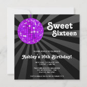 Paarse Disco Ball Sweet 16 Birthday Party Kaart (Voorkant)