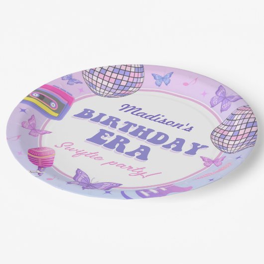 Paarse disco in mijn verjaardagstijd papieren bordje (Gekanteld)