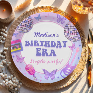 Paarse disco in mijn verjaardagstijd papieren bordje