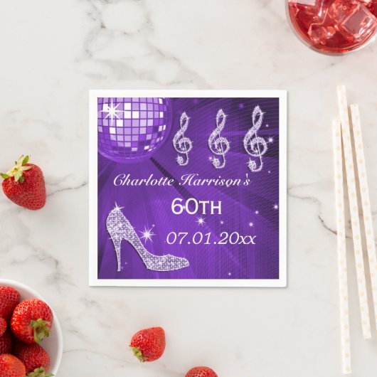 Paarse discobal en sprankelhakken 60e servetten (Insitu)