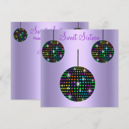 PAARSE DISCOBALL SWEET SIXTEEN ARTIJ INVITATIE KAART