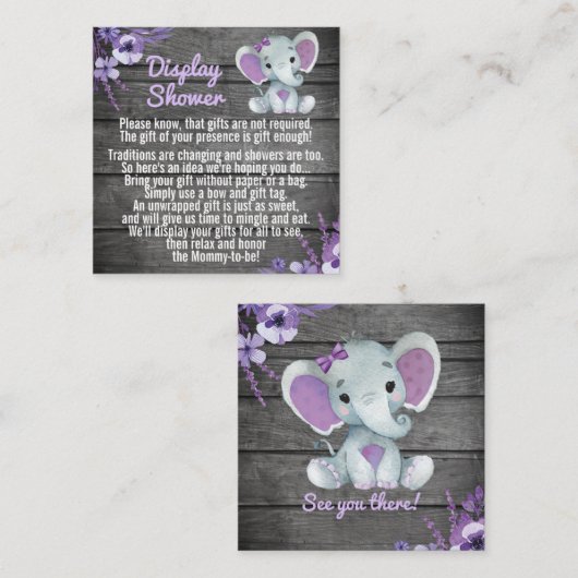 Paarse Display douche olifant rustieke bloemen Vierkante Visitekaartje (Voorkant / Achterkant)