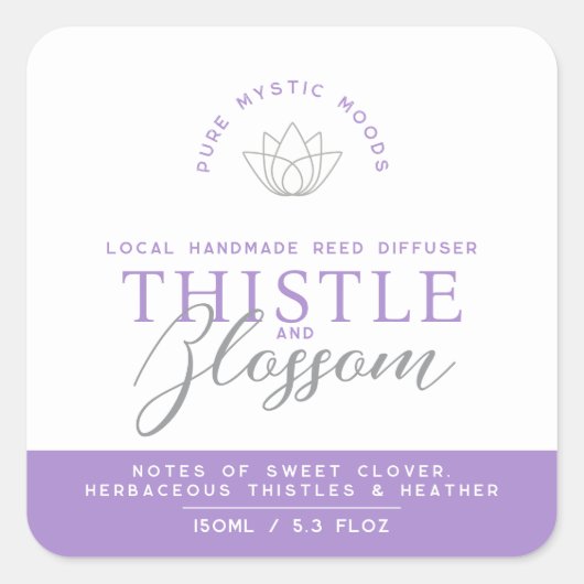 Paarse distel bloesem riet diffuser product vierkante sticker (Voorkant)