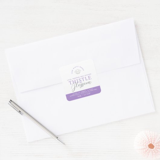 Paarse distel bloesem riet diffuser product vierkante sticker (Envelop)