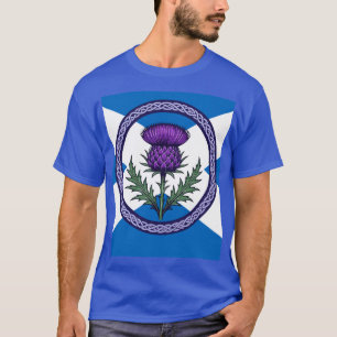 Paarse Distel en Saltire Omlijst door Keltisch Kno T-shirt