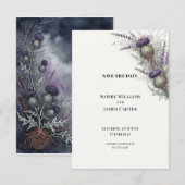 Paarse Distel Heather Schotse Save The Date (Voorkant / Achterkant)