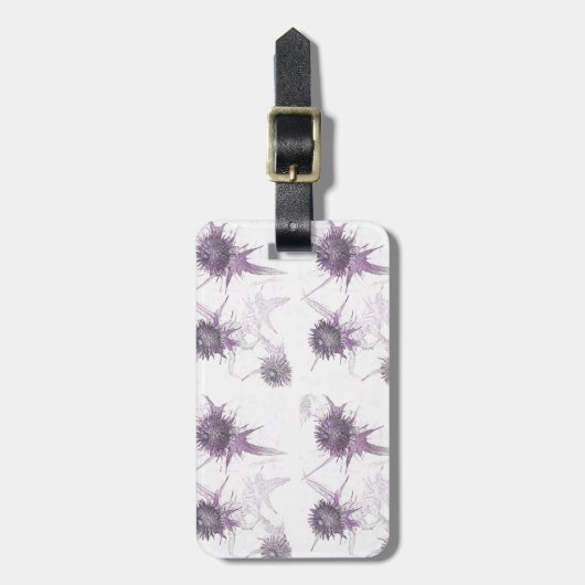 Paarse distel natuur ontwerp bagagelabel (Voorkant verticaal)