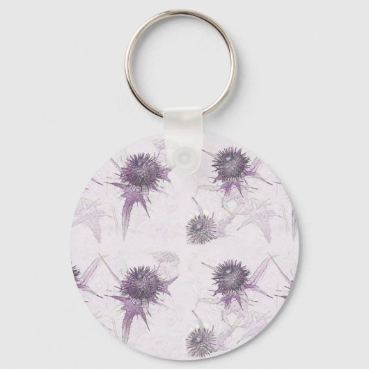 Paarse distel natuur ontwerp sleutelhanger (Voorkant)