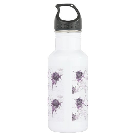 Paarse distel natuur ontwerp waterfles  (Achterkant)