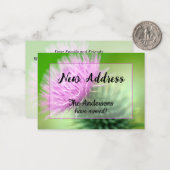 Paarse distel nieuwe adresaankondiging notitiekaartje (Voorkant / Achterkant in situ)