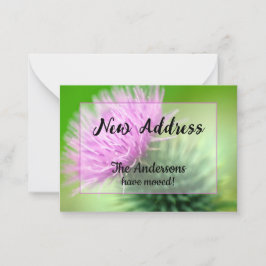 Paarse distel nieuwe adresaankondiging notitiekaartje