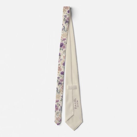 Paarse Distel & Wilde Bloemen Bruiloft Stropdas (Achterkant)