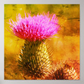 Paarse distelbloem close-up verontruste kunst poster (Voorkant)