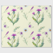  paarse distelbloemen, gele achtergrond cadeaupapier (Vlak)