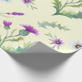  paarse distelbloemen, gele achtergrond cadeaupapier (Hoek)