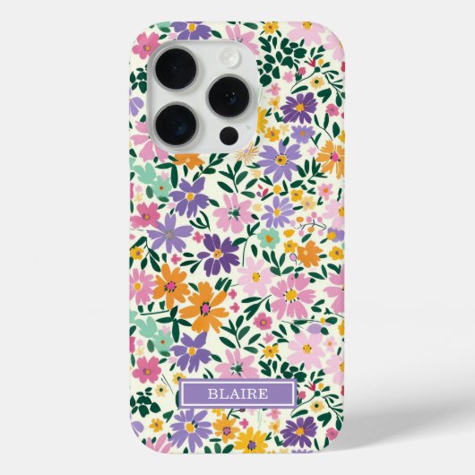 Paarse Ditsy Bloemen Monogram Case-Mate iPhone Case (Achterkant)