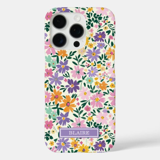 Paarse Ditsy Bloemen Monogram Case-Mate iPhone Case (Achterkant)