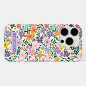 Paarse Ditsy Bloemen Monogram Case-Mate iPhone Case (Achterkant (horizontaal))