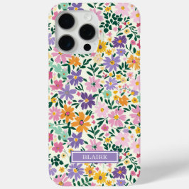 Paarse Ditsy Bloemen Monogram iPhone 15 Pro Max Hoesje