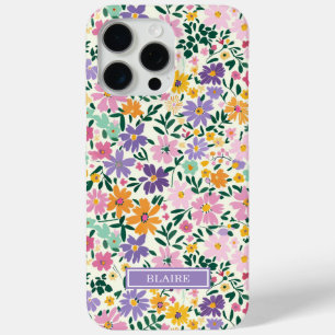 Paarse Ditsy Bloemen Monogram iPhone 15 Pro Max Hoesje