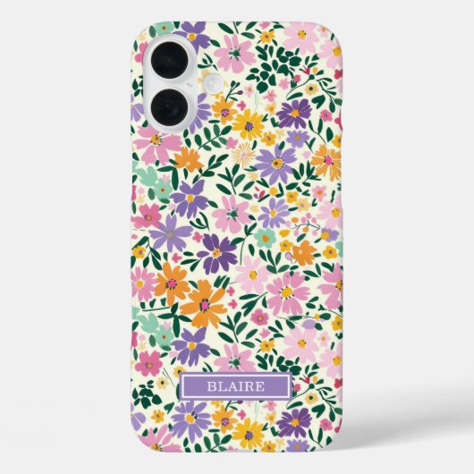 Paarse Ditsy Bloemen Monogram Case-Mate iPhone Case (Achterkant)