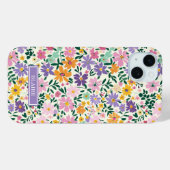 Paarse Ditsy Bloemen Monogram Case-Mate iPhone Case (Achterkant (horizontaal))