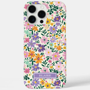Paarse Ditsy Bloemen Monogram iPhone 16 Pro Max Hoesje