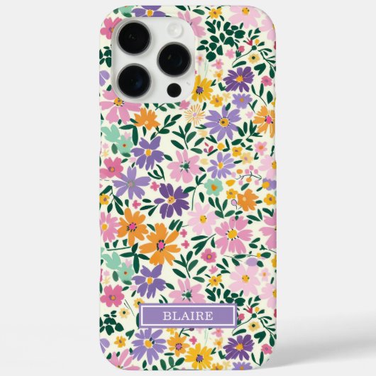 Paarse Ditsy Bloemen Monogram Case-Mate iPhone Case (Achterkant)
