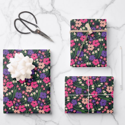 Paarse Ditsy Floral Wrapping Paper Sheets (Voorkant)