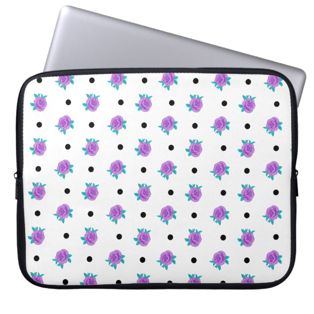Paarse Ditsy Rozen Laptophoes Laptop Sleeve (Voorkant)