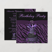 Paarse diva Cake & Printed Zebra Glitter Birthday Kaart (Voorkant / Achterkant)