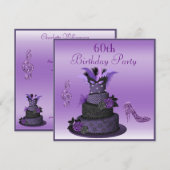 Paarse diva Cake, Sparkle High Heels 60th Birthday Kaart (Voorkant / Achterkant)