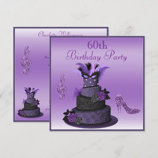 Paarse diva Cake, Sparkle High Heels 60th Birthday Kaart (Voorkant / Achterkant)