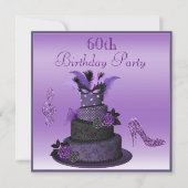 Paarse diva Cake, Sparkle High Heels 60th Birthday Kaart (Voorkant)