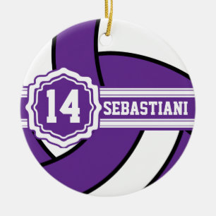 Paarse 🏐  DIY-naam en -nummer Keramisch Ornament