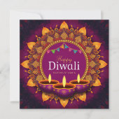 Paarse Diya Kleurrijke Mandala Happy Diwali Feestdagenkaart (Voorkant)