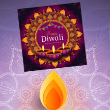  Paarse Diya Kleurrijke Mandala Happy Diwali