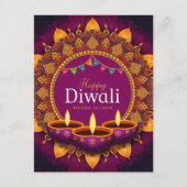  Paarse Diya Kleurrijke Mandala Happy Diwali Feestdagenkaart (Voorkant)