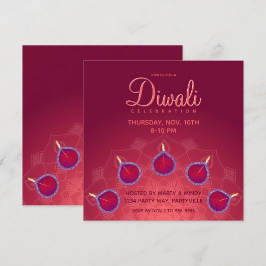 Paarse Diyas op Rangoli Kaart (Voorkant / Achterkant)