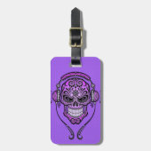 Paarse DJ Sugar Skull Bagagelabel (Voorkant verticaal)