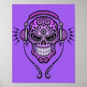 Paarse DJ Sugar Skull Poster