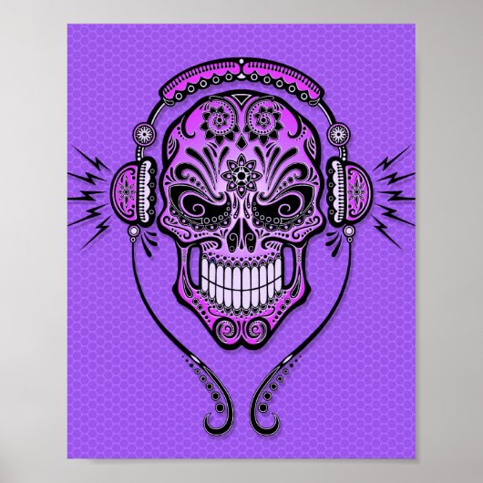 Paarse DJ Sugar Skull Poster (Voorkant)
