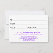 Paarse Dog Grooming Pet Boarding Gift Certificaat (Achterkant)