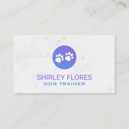 Paarse Dog Paw Icon | Witte marmeren achtergrond Visitekaartje (Voorkant)