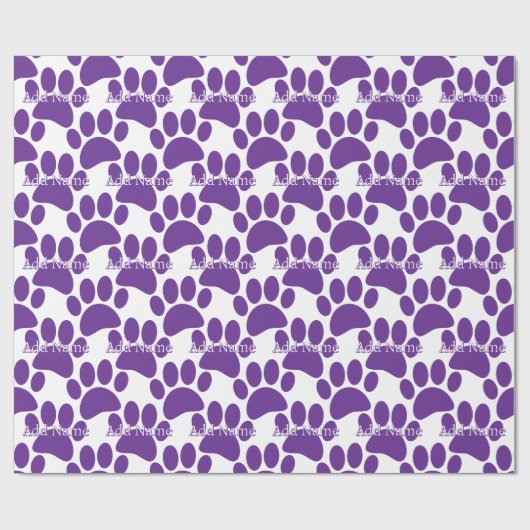 Paarse Dog Paw Print Aangepaste naam Cadeaupapier (Vlak)