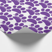 Paarse Dog Paw Print Aangepaste naam Cadeaupapier (Hoek)